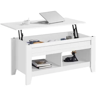Yaheetech Mesa de Centro Elevable Mesa de Cáfe para Salon Mesa de Centro Madera 104x49x(49-61,5) cm Blanco - Yaheetech