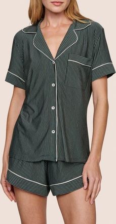 Eberjey Gisele Printed Relaxed Jersey Knit Short Pajamas in Duo Stripe Pine/Ivory at Nordstrom, Size X-Small