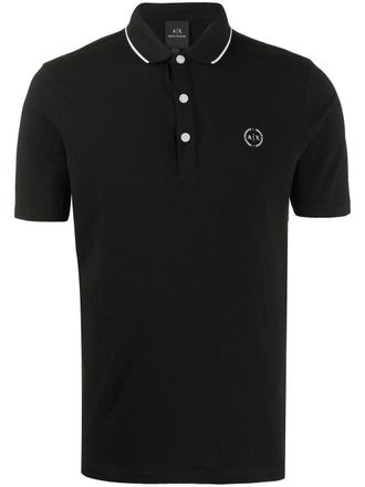 A|X Armani Exchange stripe collar cotton blend polo shirt - Black