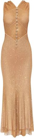 Self Portrait Sequin Mouwloze Maxi Jurk - Dames - Avondkleed - Beige - S - Leer - Kleedjes