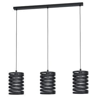 Loops Pendant Ceiling 3 Bulb Light Colour Black Shade Slim Black Spiral Bulb E27 3x40W