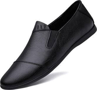 Generic Loafers for Men Round Toe Lightweight Venetian Loafers Vegan Leather Resistant Lightweight Flat Heel Walking Slip On(Black,5.5 UK)