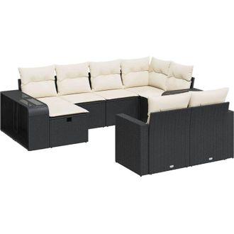 vidaXL Set De Sof&aacute;s De Jard&iacute;n Y Cojines 10 Pzas Rat&aacute;n Sint&eacute;tico Negro Vidaxl