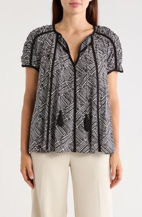 Elie Tahari The Juliana Print Silk Top in Geo Leaf at Nordstrom Rack, Size X-Small