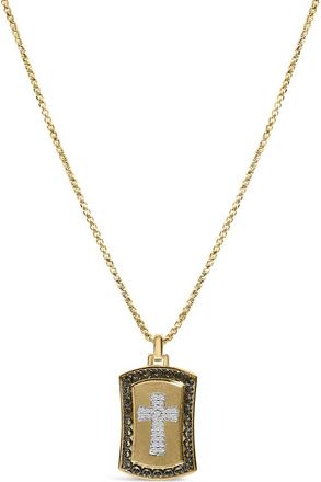 House of Brilliance 14K Yellow Gold Plated Sterling Silver 1/4 Cttw Diamond Cross Dog Tag Pendant Necklace