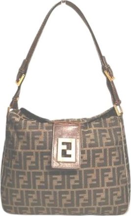 Fendi Pre-owned Zucca Canvas Leather Shoulder Bag - Dames - Vintage Schoudertas - Bruin - ONE Size - Leer - Vintage