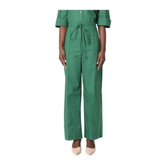 Liu Jo Wide Trousers, female, Green, Size: L Wide Leg Cotton Pants