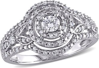 Mimi & Max 1/2ct TDW Diamond Halo Cluster Engagement Ring in 10k White Gold