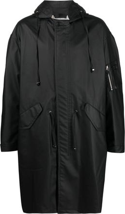 Helmut Lang logo-print drawstring parka - men - Viscose/Polyester/Polyurethane/Cotton - L - Black