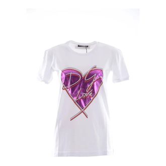 Dolce & Gabbana T-Shirts, female, White, Size: 3XS Heart Short Sleeves T-shirt