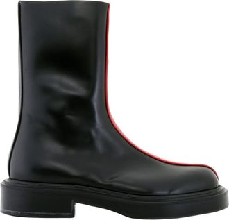 Ferragamo Black Contasting Insert Leather Ankle Boots, Size 6.5