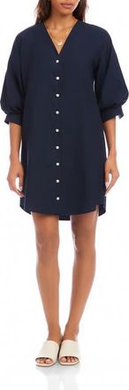 Karen Kane Puff Sleeve Pearly Button Dress in Navy at Nordstrom, Size X-Small
