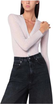 6397 Skinny Rib V Cardigan - Dames - Vesten - Beige - S - Wol - Truien & Vesten