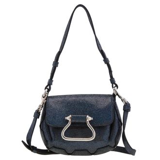 Roberto Cavalli Night Blue Leather Shoulder Bag with Horseshoe Hardware