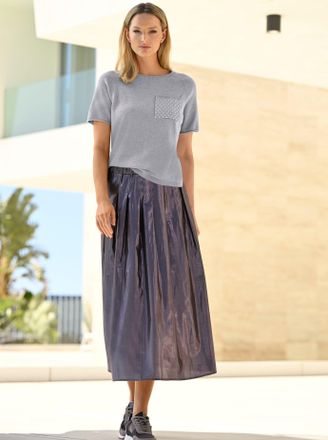 Heine Kurzarmpullover HEINE Pullover, Damen, Gr. 36, grau (steingrau, meliert), 100% Baumwolle, meliert, unifarben, Pullover Kurzarmpullover