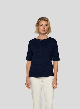 Rabe Rundhalsshirt RABE, Damen, Gr. 38, blau (marine), Web, Obermaterial: 68% Viskose, 28% Polyester, 4% Elasthan, unifarben, tailliert h&uuml;ftbedeckend, Rund