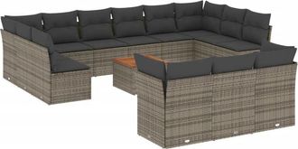 vidaXL Set De Sof&aacute;s De Jard&iacute;n 14 Pzas Con Cojines Rat&aacute;n Sint&eacute;tico Gris Vidaxl