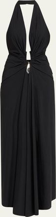 CHRISTOPHER ESBER Crystal Pendant Plunging Halter Maxi Dress
