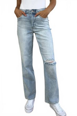 Judy Blue High Waist Distressed Straight Jeans In Light Wash