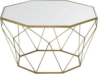 Maisons du monde Mesa de centro de m&aacute;rmol blanco y metal color lat&oacute;n dorado D.80