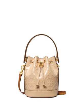 Tory Burch mini T Monogram bucket bag - women - Leather - One Size - Neutrals