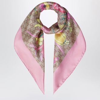 Gucci Silk twill carr&eacute; with GG print in pink