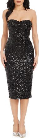 Dress The Population Shailene Sequin Strapless Cocktail Dress in Black at Nordstrom, Size X-Small