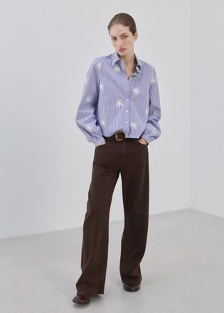 Mango Camicia righe ricamata celeste - Donna - XS - MANGO