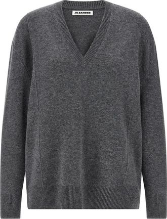 Jil Sander V-neck Trui - Dames - V-hals truien - Grijs - S - Wol - Truien & Vesten