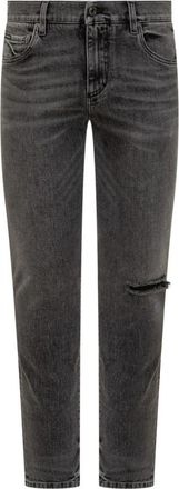 Dolce & Gabbana Distressed Skinny-Fit Jeans - Heren - Slim Fit Jeans - Grijs - L - Katoen - Jeans