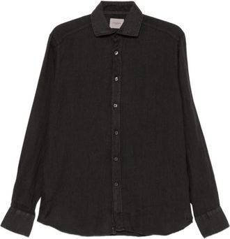 Tintoria Mattei Effen Kleur Overhemd - Heren - Casual Overhemden - Zwart - 2XL - Wol - Overhemden