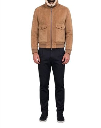Moorer Shearling Collar Bomber Jacket In Camel