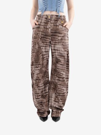 Elisabetta Franchi Jeans in drill con stampa alligatore cacao