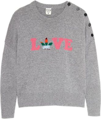 Five Jeans Rondgebreide trui - Dames - Ronde hals truien - Grijs - M - Wol - Truien & Vesten