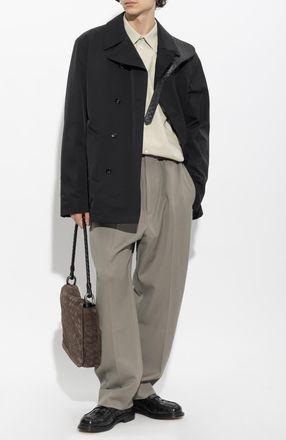 Bottega Veneta Short Double-breasted Coat, Mens, Black