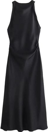 Generic Womens Sleeveless Satin Dress Slim Elegant Midi Dresses Evening Party Dress Black M