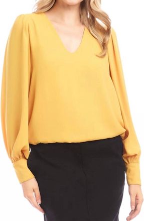 Karen Kane Puff Sleeve V-Neck Top In Gold