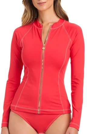Bleu Rod Beattie Contrast Stitch Zip-Up Rashguard in Golden Gate at Nordstrom, Size Medium