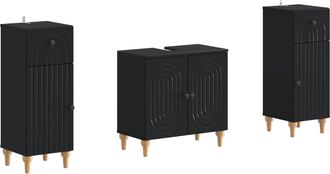 vidaXL Juego De Gabinete De Ba&ntilde;o De 2 Piezas Alkmaar Negro Vidaxl