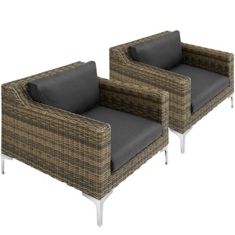 TecTake Villanova Modular Rattan Set with Aluminum Frame, Set of 5, 2-Seater in Dark Grey | Size: 2 Seater