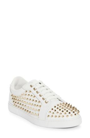 Christian Louboutin Vieira Night Spikes Low Top Sneaker in White/Light Gold at Nordstrom, Size 10.5Us