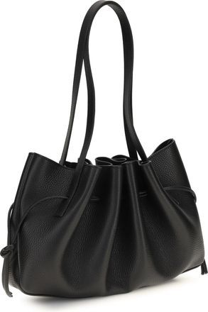 Yuzefi Womens Shoulder Bag Scallop Black Calf Leather