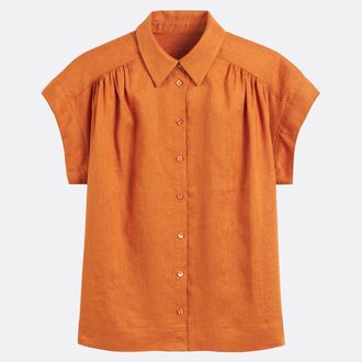 La Redoute Collections Mouwloos linnen shirt, gerimpelde schouders