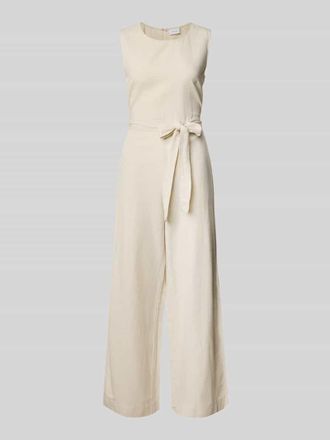 Vila Jumpsuit aus Viskose-Baumwoll-Mix mit Leinen-Anteil in Beige, Gr&ouml;&szlig;e 38