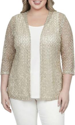 Standards & Practices Lace Open Front Cardigan in Champagne at Nordstrom, Size 3X