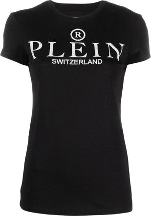 Philipp Plein stud-logo T-shirt - women - Polyester/Elastane - L - Black