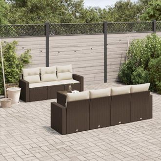 vidaXL Set Sof&aacute;s De Jard&iacute;n 8 Piezas Y Cojines Rat&aacute;n Sint&eacute;tico Marr&oacute;n Vidaxl