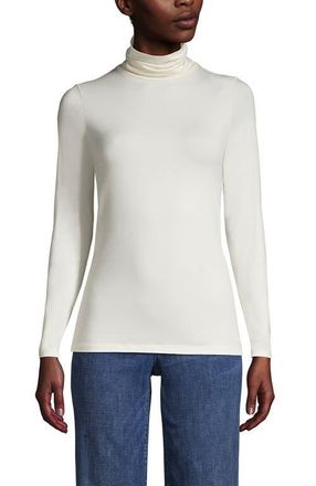 Lands End Lightweight Jersey Long Sleeve Turtleneck in Ivory at Nordstrom, Size X-Small P