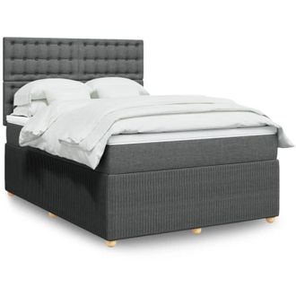 vidaXL Cama Box Spring Con Colch&oacute;n Tela Gris Oscuro 140x200 Cm Vidaxl