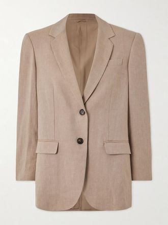 Brunello Cucinelli Blazer In Misto Lino E Lana - Marrone